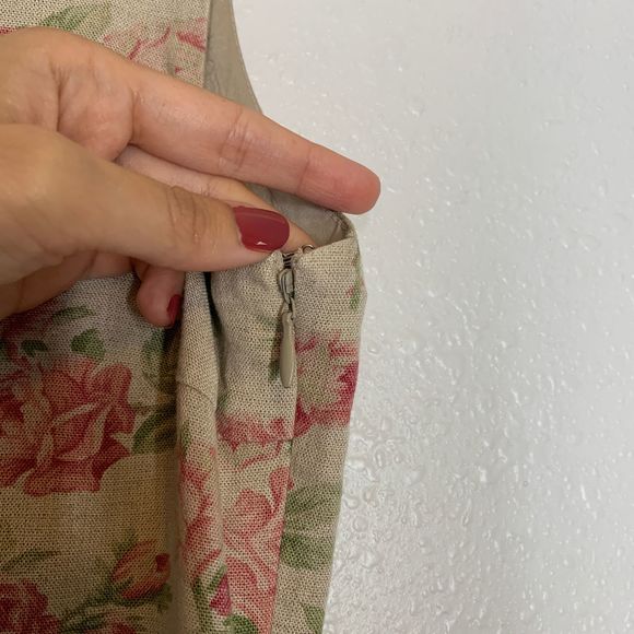 Vintage Floral Maxi Dress Linen Blend Sleeveless - Picture 10 of 10